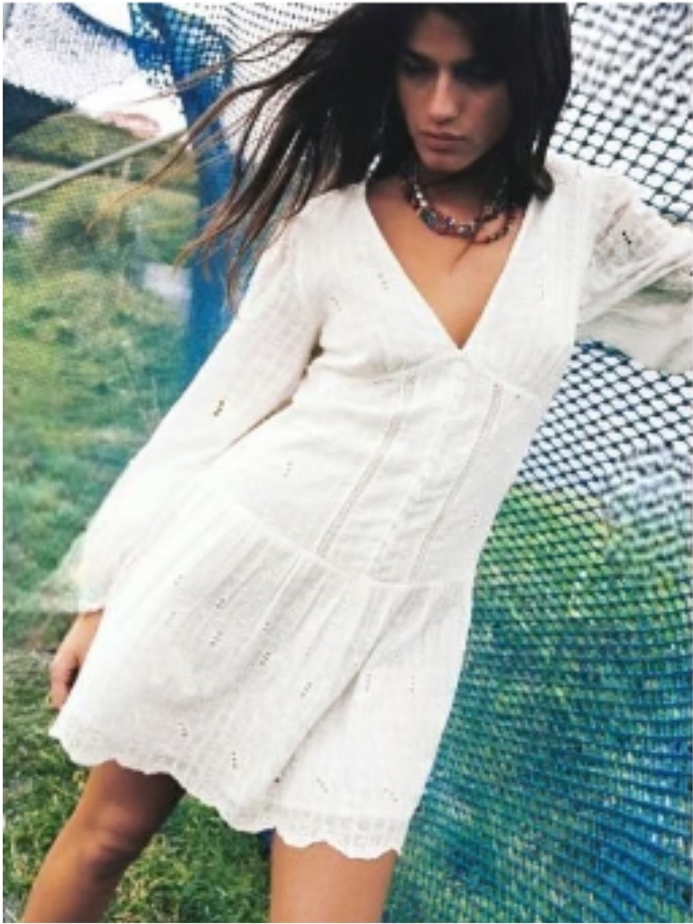 Bnwt Zara embroidered /Eyelet V-Neck Mini Dress medium